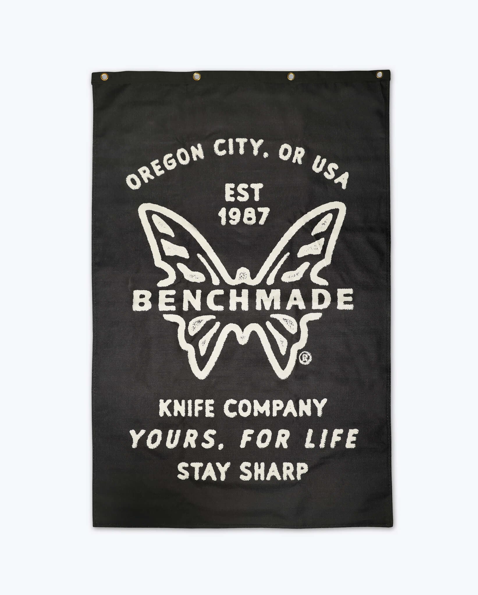 benchmade-logo-garage-banner-schwarz-offizielle-werkstatt-fahne-mit-messing-sen image 1