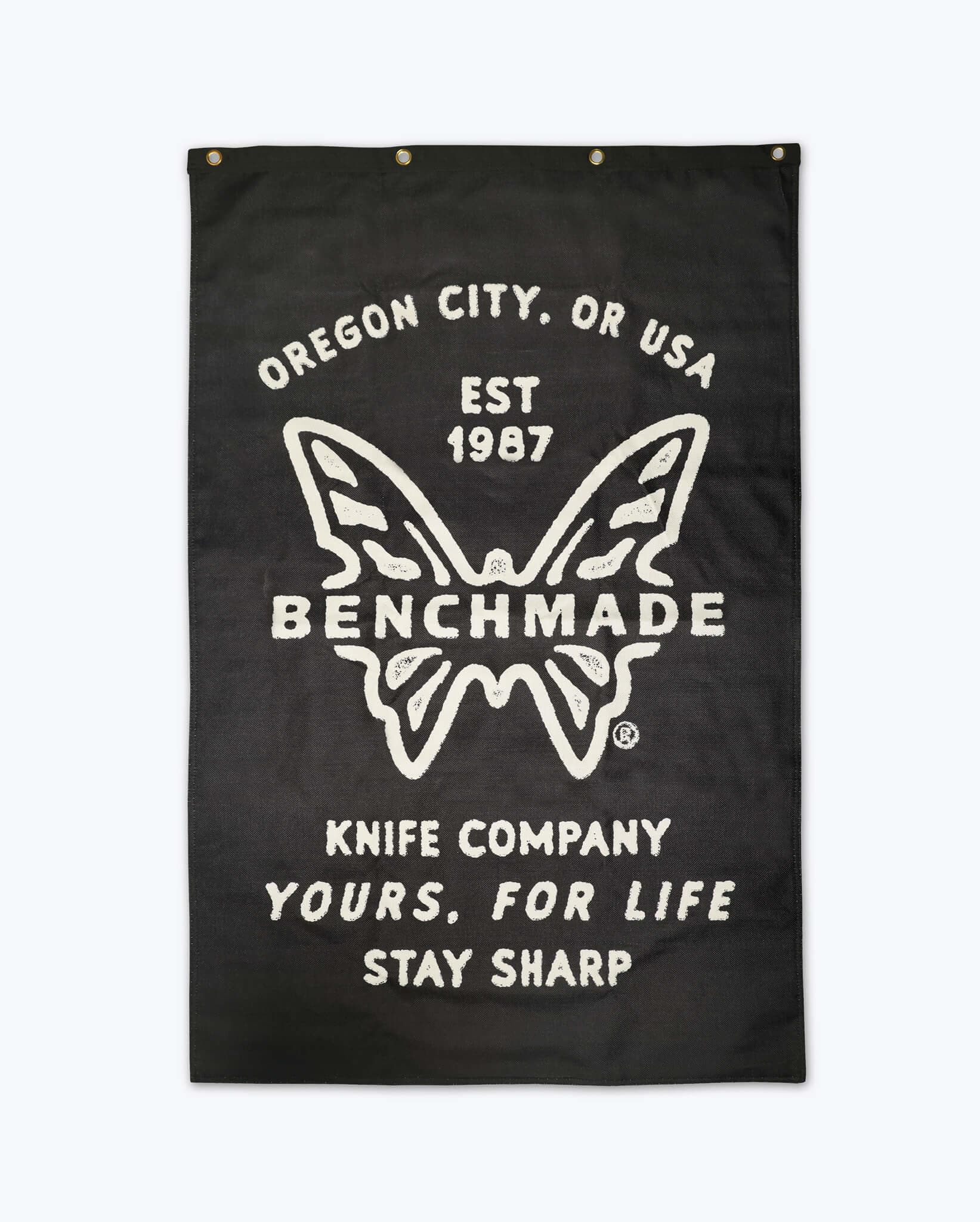 benchmade-logo-garage-banner-schwarz-offizielle-werkstatt-fahne-mit-messing-sen image 2